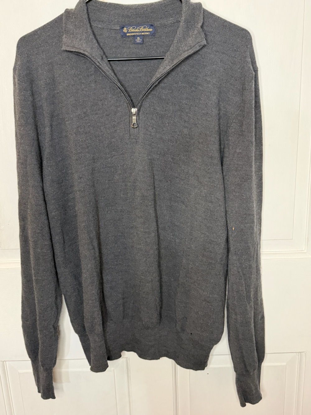 Brooks Brothers Brookstech Men's Gray 100% Italian Merino Wool Half-Zip Sweater